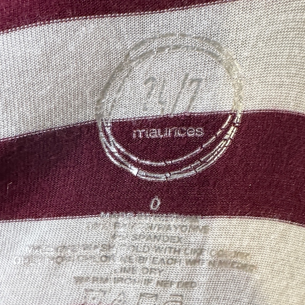 Maurices Burgundy and White Striped Short Sleeve Top - Picture 2 of 2